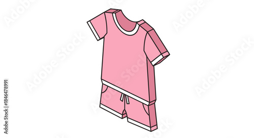 Pink sleep romper illustration isolated on a white background, showcasing short sleeves and comfortable design, perfect for bedtime wear
