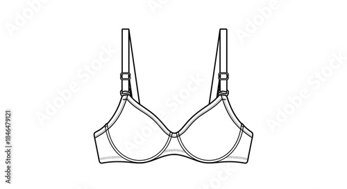 Illustration of an adjustable bra with detailed strap design, isolated on a white background, showcasing minimalist line art style