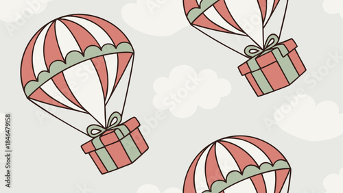 Hot air balloons with gift boxes isolated on transparent background