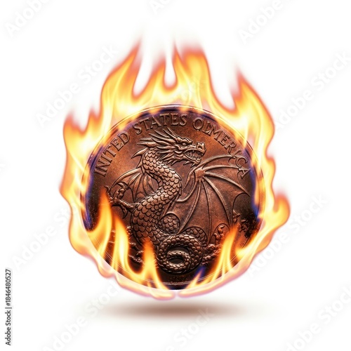 United States of America Dragon Coin on Fire