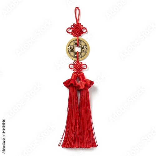 Lucky Chinese Knot With Coin and Red Tassels for Good Fortune
