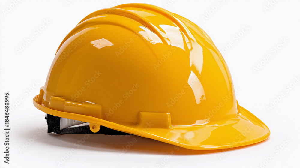 Fototapeta premium Yellow hard hat placed on a white surface in a studio setting