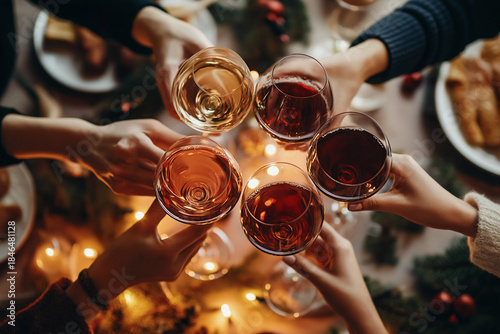 Festive Wine Toast with Friends at Dinner