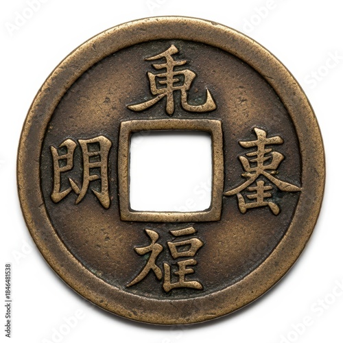 Antique Chinese Coin With Square Hole and Calligraphy