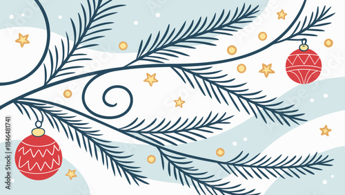 Christmas tree branch with ornaments isolated on transparent background