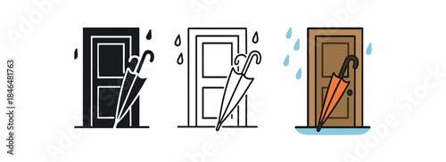 rain day cozy umbrella leaning by door