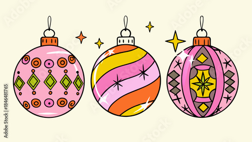 Colorful christmas ornaments isolated on transparent background