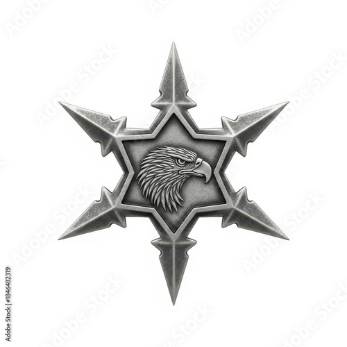 Metal Star With Eagle Head Design Isolated on White
