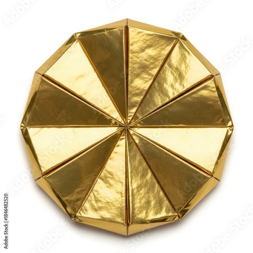 Gold Origami Circle on White Background