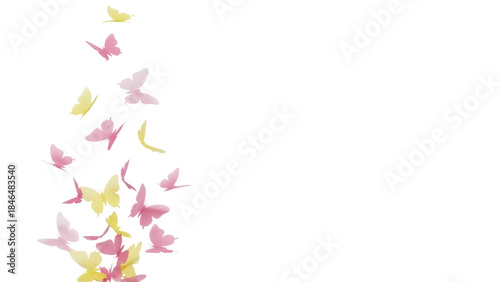 Photos Isolated whimsical butterfly motif, pink and yellow delicate fluttering insect s