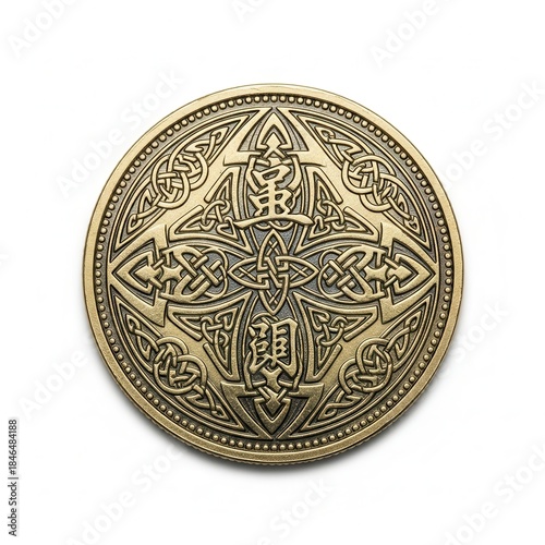 Celtic Design Medallion With Chinese Characters Isolated on White
