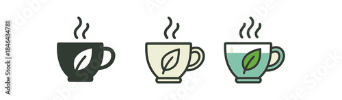 herbal tea glass cup with steam leaf