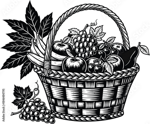 Abundant Fresh Fruit Basket Illustration for a Healthy Lifestyle and Wholesome Nutrition