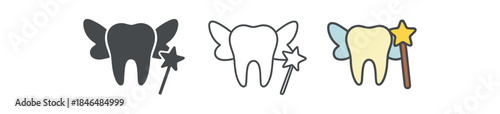 dental care tooth fairy wings and wand minimal symbol