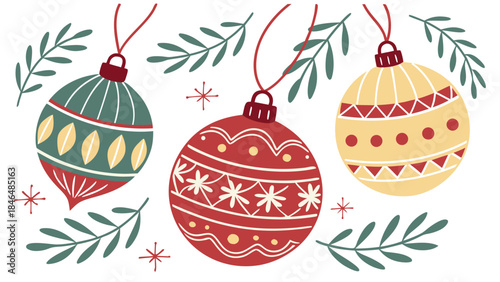 Christmas ornaments set isolated on transparent background
