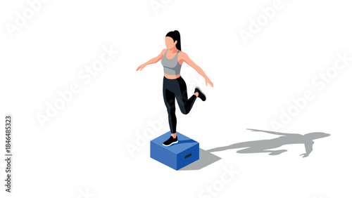 Isometric fitness woman balancing on box in workout gear