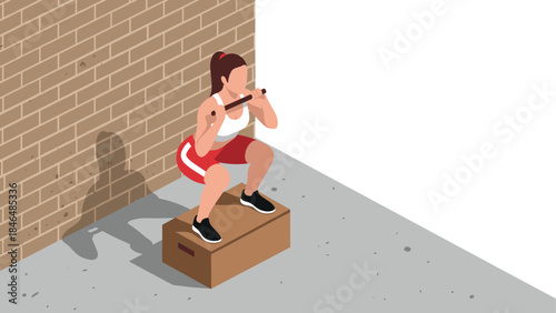 Fitness enthusiast performing box squats in isometric style for home workout inspiration