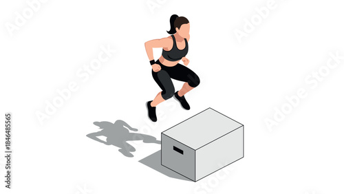 Isometric woman exercising with box jump in fitness routine