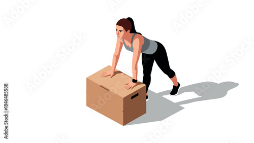 Woman exercising with box in isometric style for fitness and workout concept