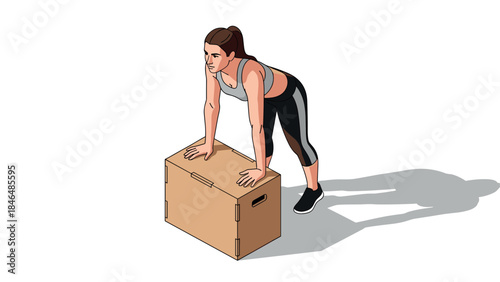 Fitness enthusiast performing box exercise in isometric style with shadow effect
