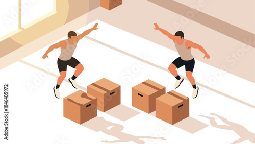 Isometric fitness training with box jumping athletes in motion