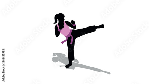 Female martial artist silhouette performing high kick