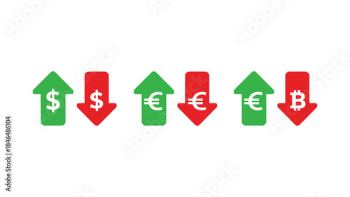 Currency symbols with arrows up and down