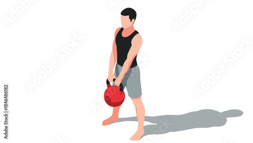 Flat design illustration of man exercising with kettlebell in gym workout