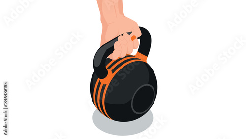 Hand holding kettlebell in flat style for fitness and exercise concepts