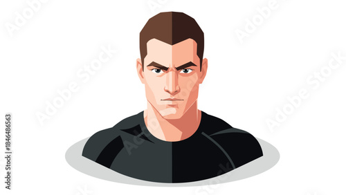 Geometric portrait of a serious man in low poly style on white background