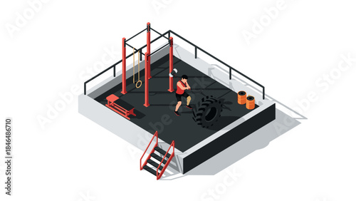 Isometric outdoor crossfit training area with equipment