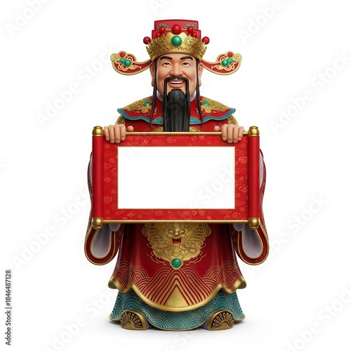 Caishen, Chinese God of Wealth, Holding a Blank Scroll