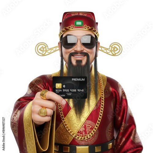 Prosperity God Holding a Premium Credit Card