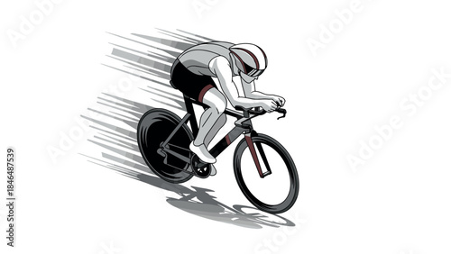 Cyclist racing with motion effect in dynamic monochrome style