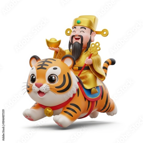 God of Wealth Rides on a Tiger Statue for Chinese New Year