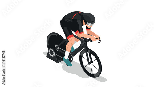 Cyclist on indoor trainer: focused fitness and performance training in isometric style