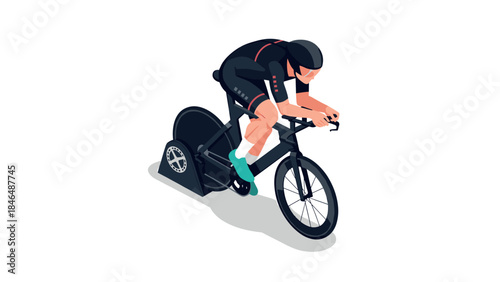 Isometric cyclist in time trial pose on modern racing bicycle