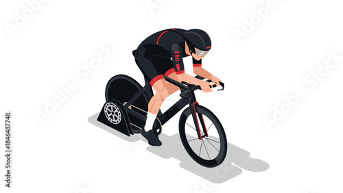 Cyclist on racing bike in dynamic isometric style for sports design