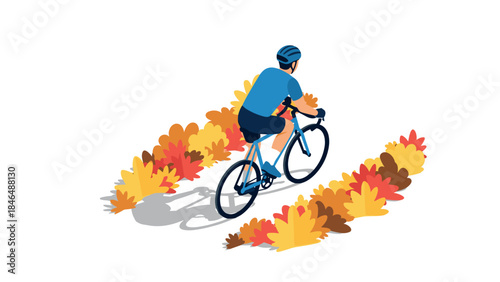 Cyclist in motion: autumn leaves and biking adventure