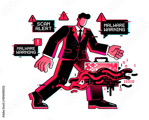 Cybersecurity Alert Business Professional Navigating Digital Threats and Malware Warnings