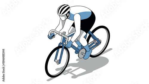 Isometric cyclist with bicycle helmet: modern minimalist design in motion