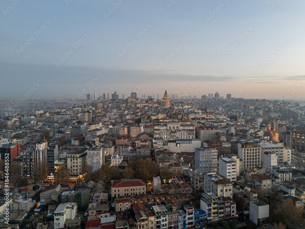 Fototapeta premium Istanbul city skyline with galata tower at sunrise