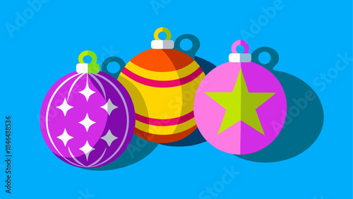 Colorful christmas ornaments isolated on transparent background