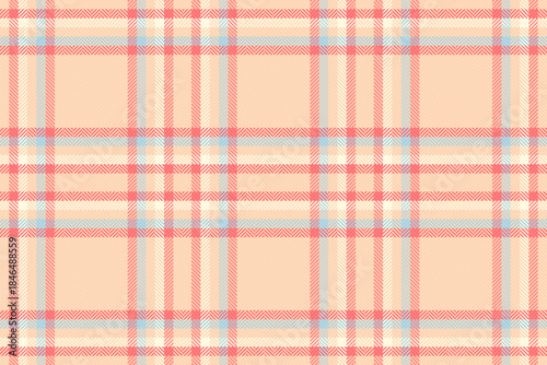 Pop check fabric tartan, classical plaid texture textile. 1970s pattern vector background seamless in light and orange colors.