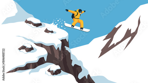 Extreme snowboarding adventure: thrill of the snowy drop in bold yellow gear