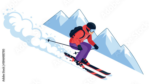 Alpine adventure: skier in motion on snowy mountain slope