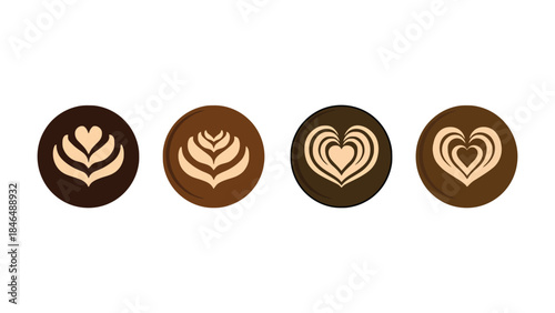 Set of four coffee cup designs with heart shapes