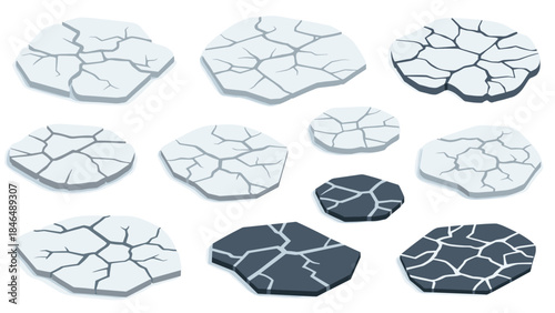 Flat cracked ground set featuring isolated textured patterns in various shades