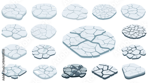 Variety of cartoon cracked pavement stone tiles for game design