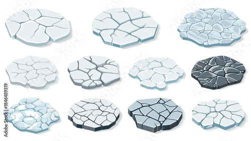 Cracked ice textures collection for winter designs and games